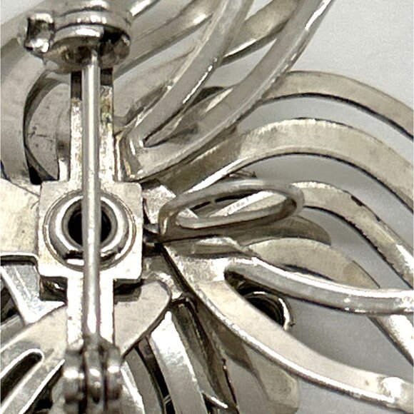 Vintage Bow Brooch Ribbon Pendant Floral & Clear Blue Center Silver-tone - Picture 9 of 11